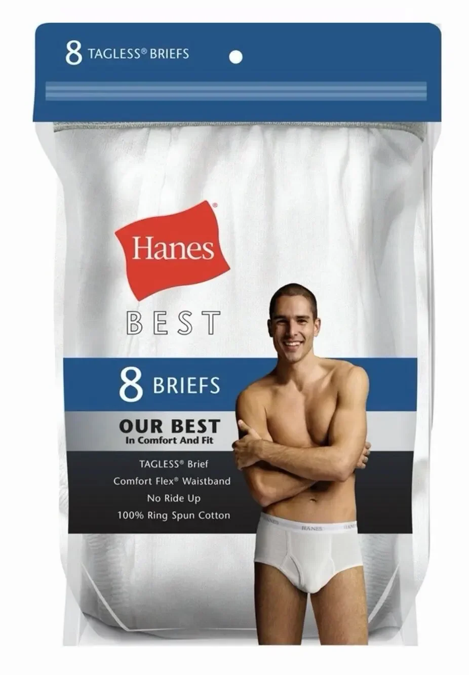 MEDIUM Hanes Best Men’s Tagless Briefs 8‑Pack – ComfortFlex Waistband – White